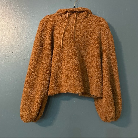 Shein Brown Drawstring Oversized Cropped Teddy Hoodie Size XL - Picture 1 of 3